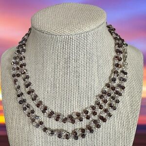 NEW Handmade Crystal and seed bead chain necklace. Purple and silver 32 inches.